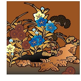 印花矢量图 喇叭花 色彩 蓝色 黄色 免费素材