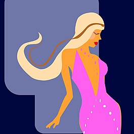 印花矢量圖 人物 女人 夜空 CG插畫 免費(fèi)素材