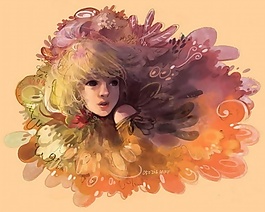 位圖 人物 少女 草 色彩 免費素材