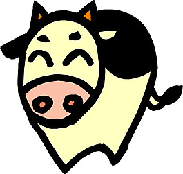 動物 可愛卡通 牛 奶油色 黑色 免費素材