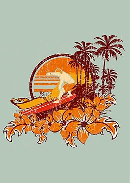 印花矢量圖 樹 海邊 棕櫚 棕色 免費(fèi)素材