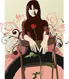 印花矢量圖 人物 女人 花紋 椅子 免費素材
