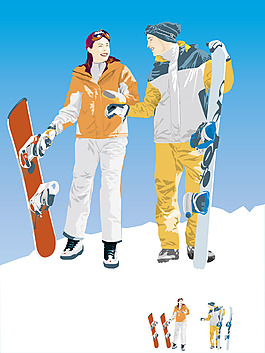 印花矢量圖 人物 運動 滑雪 雪山 免費素材