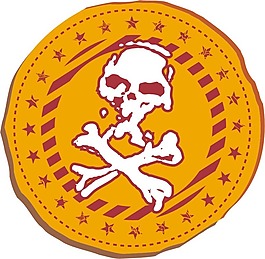 印花矢量圖 靈異 骷髏 金幣 黃色 免費(fèi)素材