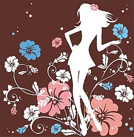 印花矢量圖 人物 女人 優(yōu)雅植物 花朵 免費(fèi)素材