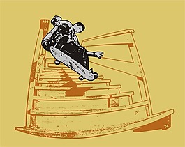 印花矢量圖 人物 滑板 運動 樓梯 免費素材