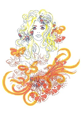 印花矢量圖 人物 女人 花紋 花邊 免費(fèi)素材
