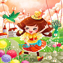 可愛小女孩卡通畫