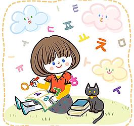 在寫字的小女孩圖片