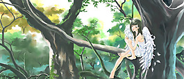 位圖 人物 少女 樹 色彩 免費素材