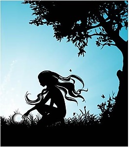 印花矢量圖 人物 女人 少女 樹 免費(fèi)素材