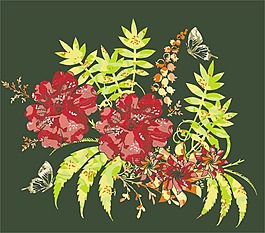印花矢量圖 優(yōu)雅植物 動物 昆蟲 色彩 免費素材