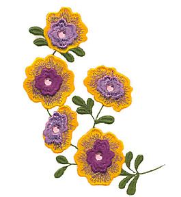 繡花 花卉 色彩 綠色 黃色 免費素材