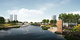 城市公園濱江濱河效果圖