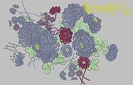 繡花 植物花卉 色彩 灰色 黃色 免費素材