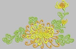繡花 植物花卉 色彩 灰色 綠色 免費素材