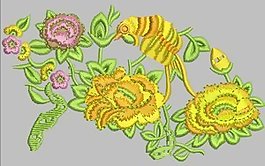 繡花 植物花卉 色彩 灰色 黃色 免費素材