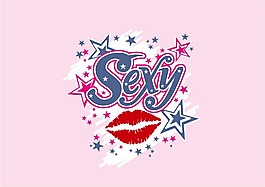 印花矢量圖 嘴唇 文字 英文 五角星 免費(fèi)素材