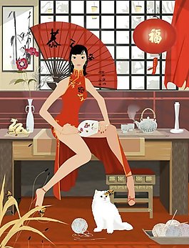 位圖 插畫 女人 色彩 紅色 免費(fèi)素材