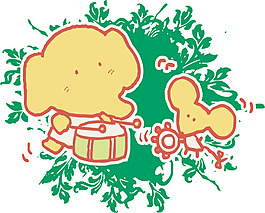 印花矢量圖 動物 大象 老鼠 草 免費素材