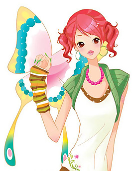 位图 插画 卡通人物 少女 风筝 免费素材
