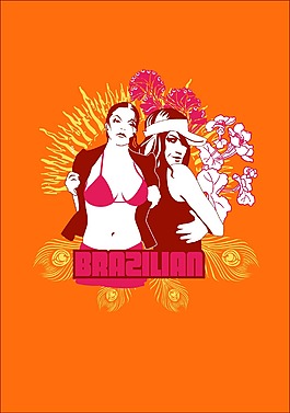 印花矢量圖 人物 女人 彩色 橘黃色 免費(fèi)素材