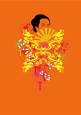 印花矢量圖 人物 女人 彩色 橘黃色 免費(fèi)素材