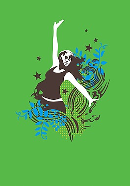 印花矢量圖 人物 少女 色彩 綠色 免費(fèi)素材