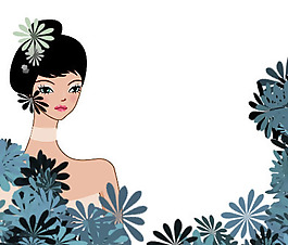 位圖 時(shí)尚插畫(huà) 人物 少女 優(yōu)雅植物 免費(fèi)素材