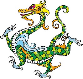 印花矢量圖 動物 龍 色彩 綠色 免費素材
