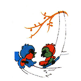 绣花 动物 鸟类 树枝 卡通 免费素材
