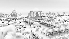 廊橋河池素模