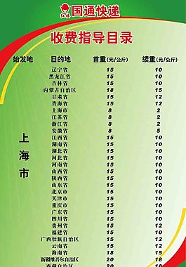 国通快递收费制度
