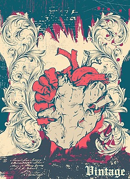 老式的背景與受傷的心向量ilustration