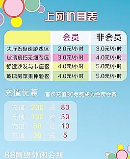 網(wǎng)吧價(jià)目表圖片