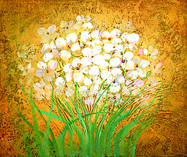 油畫白花綠葉