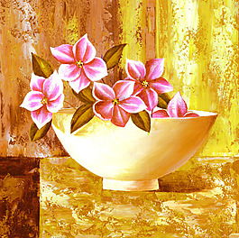 油画碗中花
