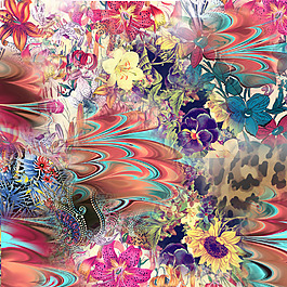 位圖 混合花紋 花朵 免費素材