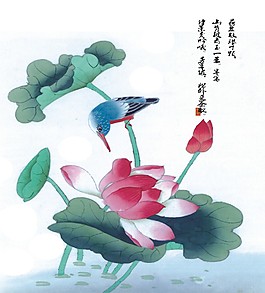 荷花水鳥工筆 中國風(fēng)
