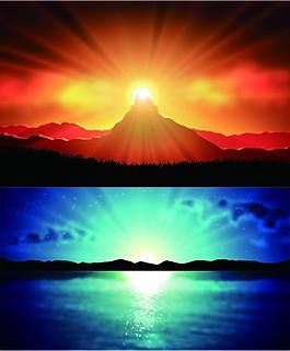2款寫實(shí)風(fēng)格優(yōu)美山水風(fēng)景矢量素材