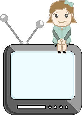 電視輔助辦公人物插畫矢量