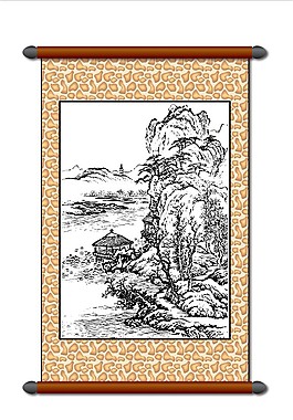 白描古建筑風(fēng)景畫