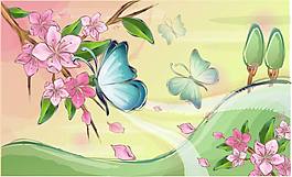 花朵與蝴蝶韓國風格風景矢量素材