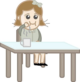 吃早餐和茶-卡通商業矢量字符的女孩