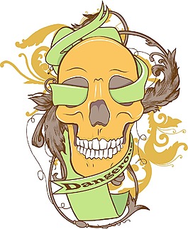 與絲帶矢量T恤設(shè)計的頭骨