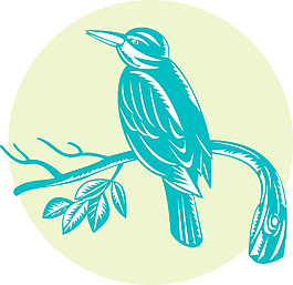 翠鳥棲息在樹枝木刻