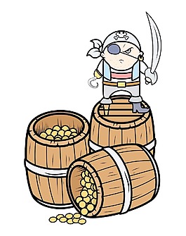 可爱的愤怒的海盗船长与宝卡通插画矢量