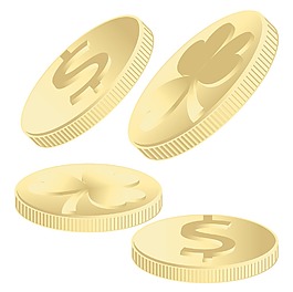 黄金三叶草和美元的硬币