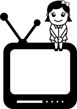 電視輔助辦公人物插畫矢量