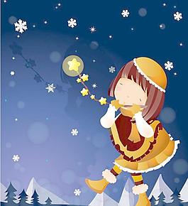 動漫女孩在雪夜矢量素材